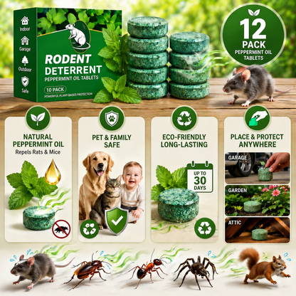 💥LAST DAY SALE 50%OFF💥🟢 Natural Peppermint Rodent Deterrent Tablets – 12 Pack