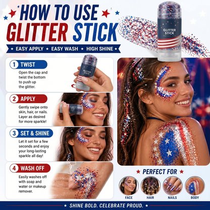 🦅4th of July Glitter Stick✨Red, White & Blue Body & Hair Sparkle.